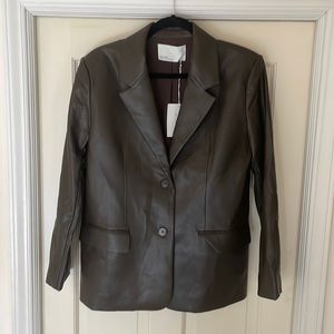 NEW - Oak + Fort Faux Brown Leather Blazer